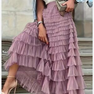Ruffled Boho Chic Skirt Ruffled Y2K Purple Tiered Skirt  XL Boutique